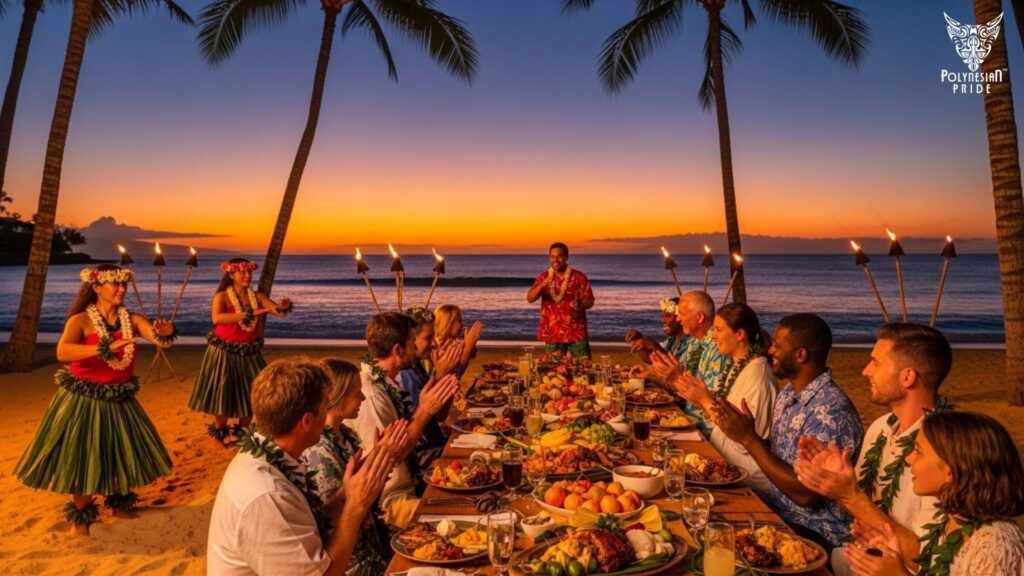 From Visitor to Family - ohana meaning Visitors joining the Luau feast in Hawaii