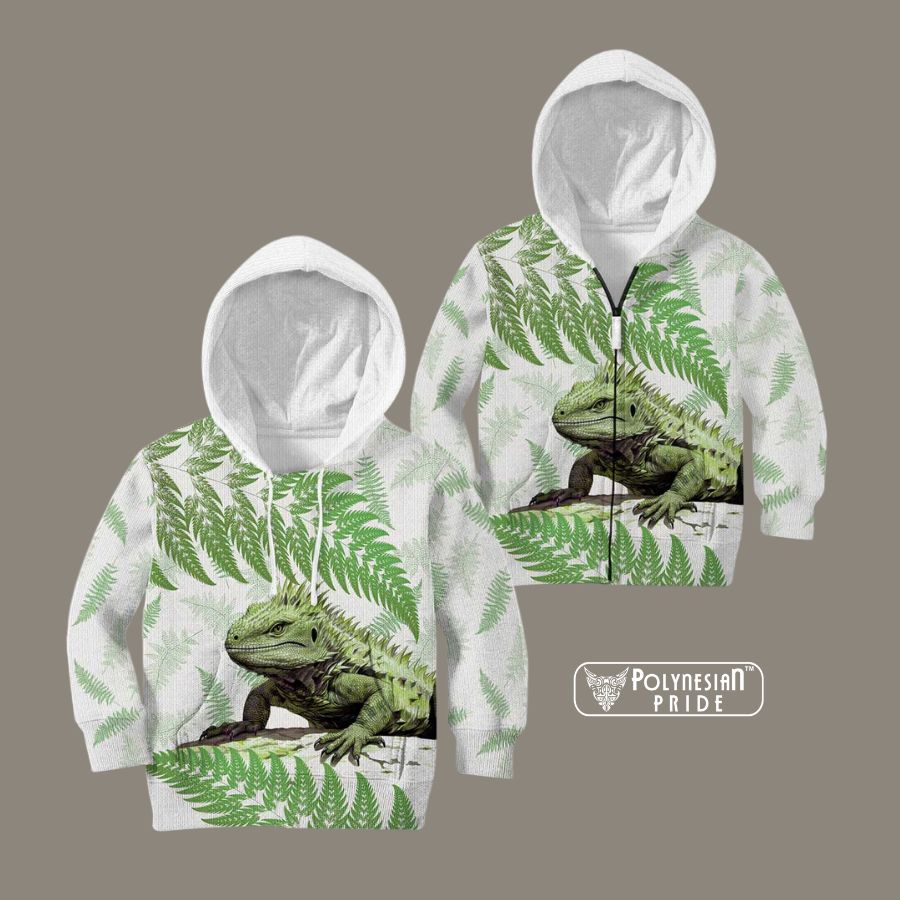 Green New Zealand Tuatara Kid Hoodie Aotearoa Sphenodon Punctatus Silver Fern back - Autumn Outfit Ideas in New Zealand Green New Zealand Tuatara Kid Hoodie Aotearoa Sphenodon Punctatus Silver Fern back - Autumn Outfit Ideas in New Zealand