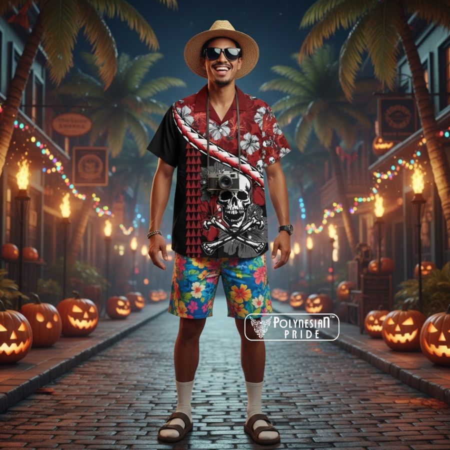 Hawaii Halloween Hawaiian Shirt Hibiscus Skull Kakau Pattern - hawaiian halloween costume Hawaii Halloween Hawaiian Shirt Hibiscus Skull Kakau Pattern - hawaiian halloween costume