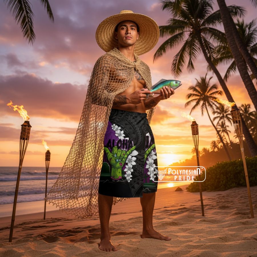 Hawaiian Halloween Lavalava Horror Shaka Hand with Plumeria and Polynesian Tattoo Midnight Color - hawaiian halloween costume Hawaiian Halloween Lavalava Horror Shaka Hand with Plumeria and Polynesian Tattoo Midnight Color - hawaiian halloween costume