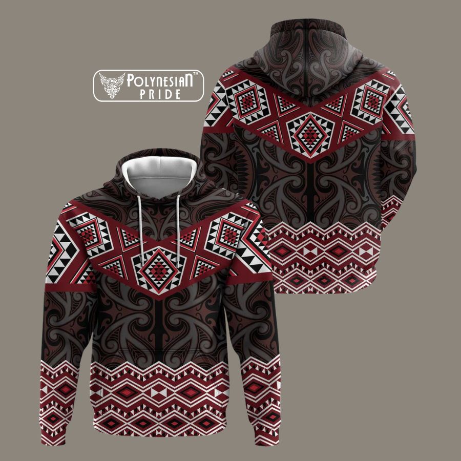 New Zealand Aotearoa Hoodie Red Taniko Art Maori Pattern back - Autumn Outfit Ideas in New Zealand New Zealand Aotearoa Hoodie Red Taniko Art Maori Pattern back - Autumn Outfit Ideas in New Zealand