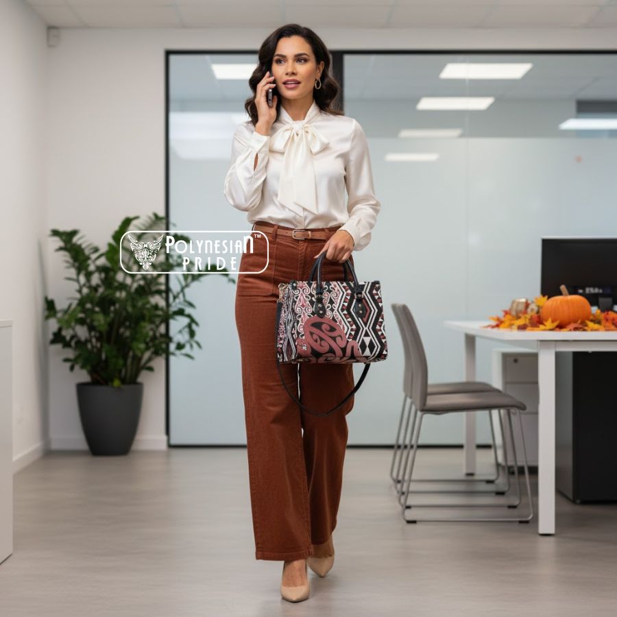 New Zealand Leather Bag Aotearoa Kowhaiwhai Mix Taniko Art front - Autumn Outfit Ideas in New Zealand New Zealand Leather Bag Aotearoa Kowhaiwhai Mix Taniko Art front - Autumn Outfit Ideas in New Zealand