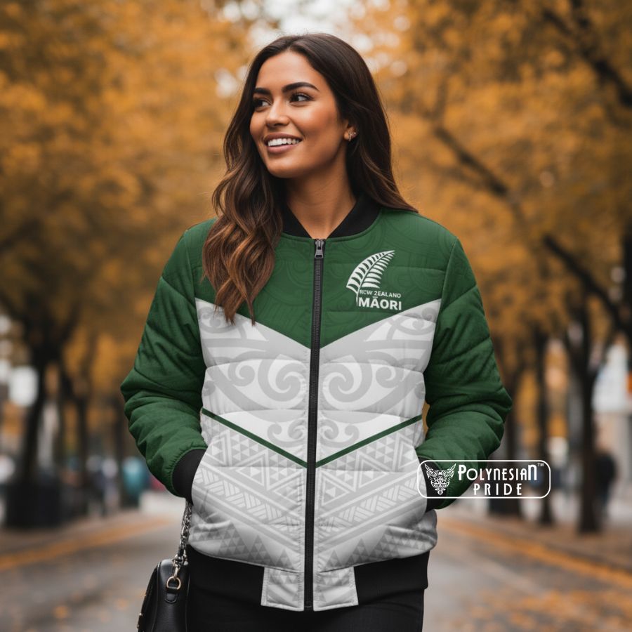 New Zealand Maori Niho Taniwha Bomber Puffer Jacket