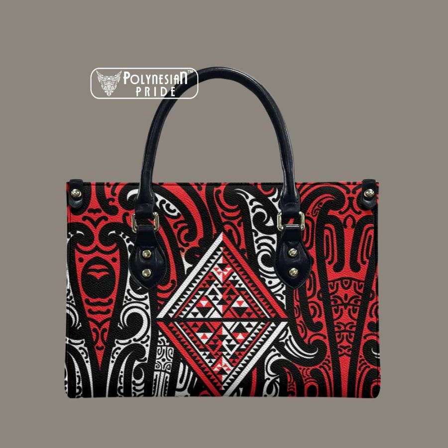 New Zealand Maori Taniko Leather Bag Red Kowhaiwhai Puhoro back - Autumn Outfit Ideas in New Zealand New Zealand Maori Taniko Leather Bag Red Kowhaiwhai Puhoro back - Autumn Outfit Ideas in New Zealand