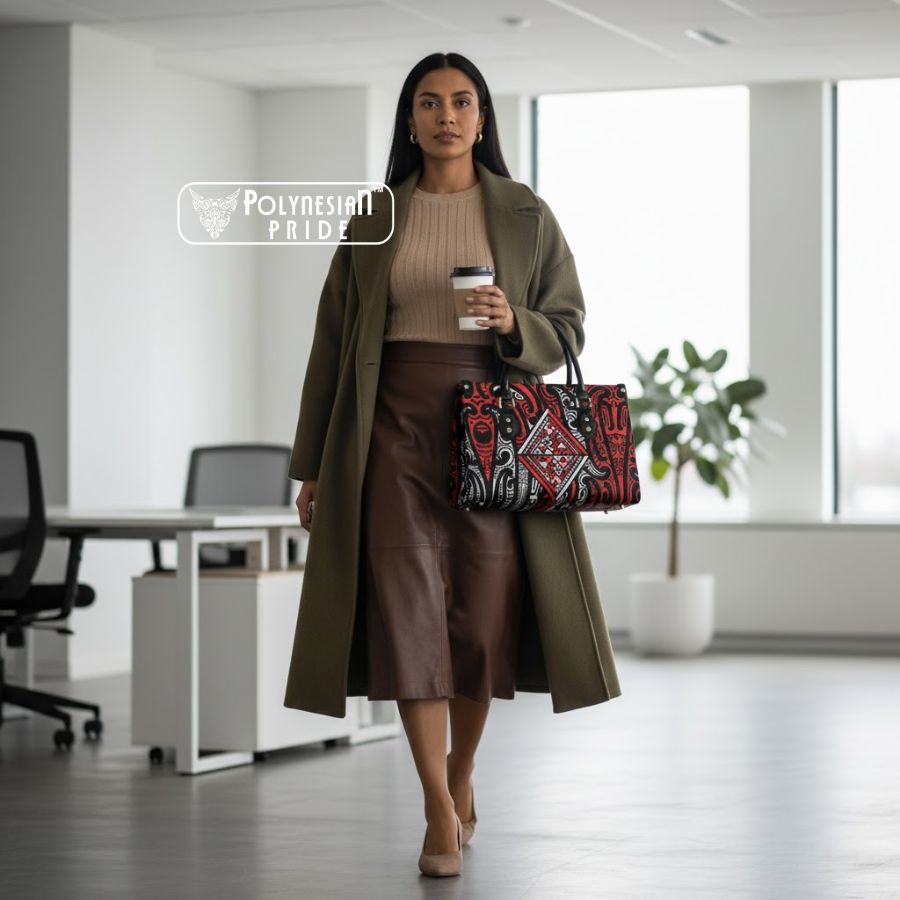 New Zealand Maori Taniko Leather Bag Red Kowhaiwhai Puhoro front - Autumn Outfit Ideas in New Zealand New Zealand Maori Taniko Leather Bag Red Kowhaiwhai Puhoro front - Autumn Outfit Ideas in New Zealand