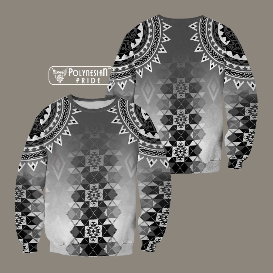 New Zealand Sweatshirt Poutama Mix Gray Taniko Inspired Art back - Autumn Outfit Ideas in New Zealand New Zealand Sweatshirt Poutama Mix Gray Taniko Inspired Art back - Autumn Outfit Ideas in New Zealand