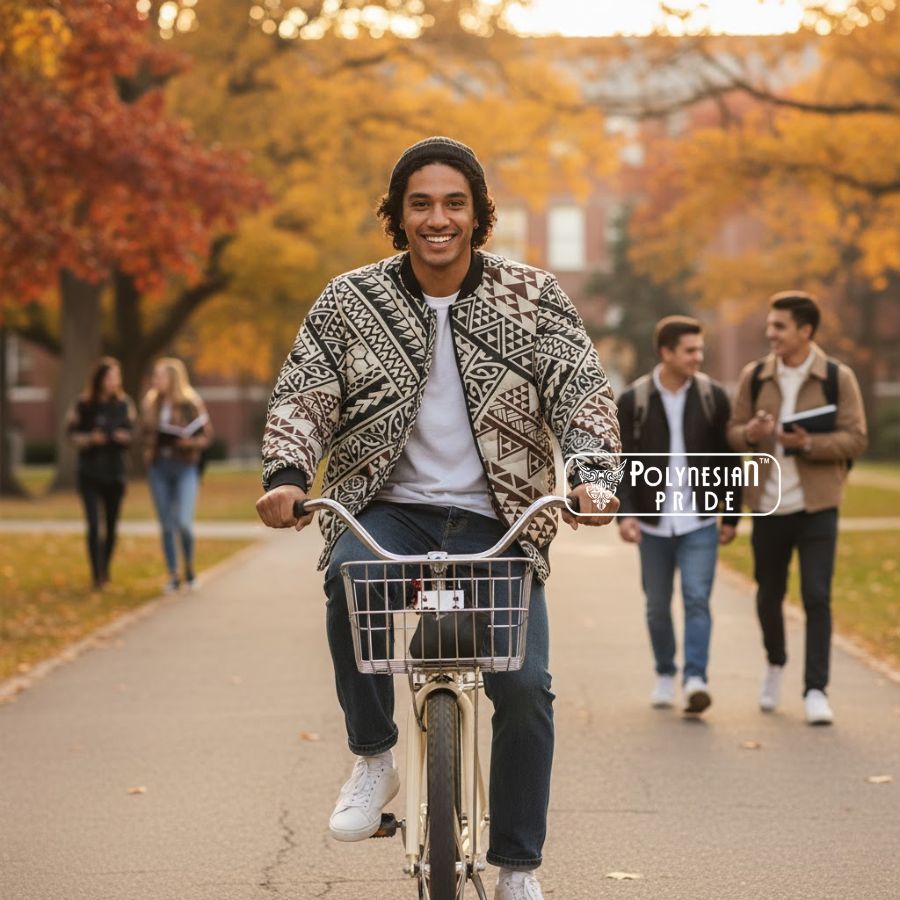 Niho Taniwha Kowhaiwhai Bomber Puffer Jacket front - Autumn Outfit Ideas in New Zealand Niho Taniwha Kowhaiwhai Bomber Puffer Jacket front - Autumn Outfit Ideas in New Zealand
