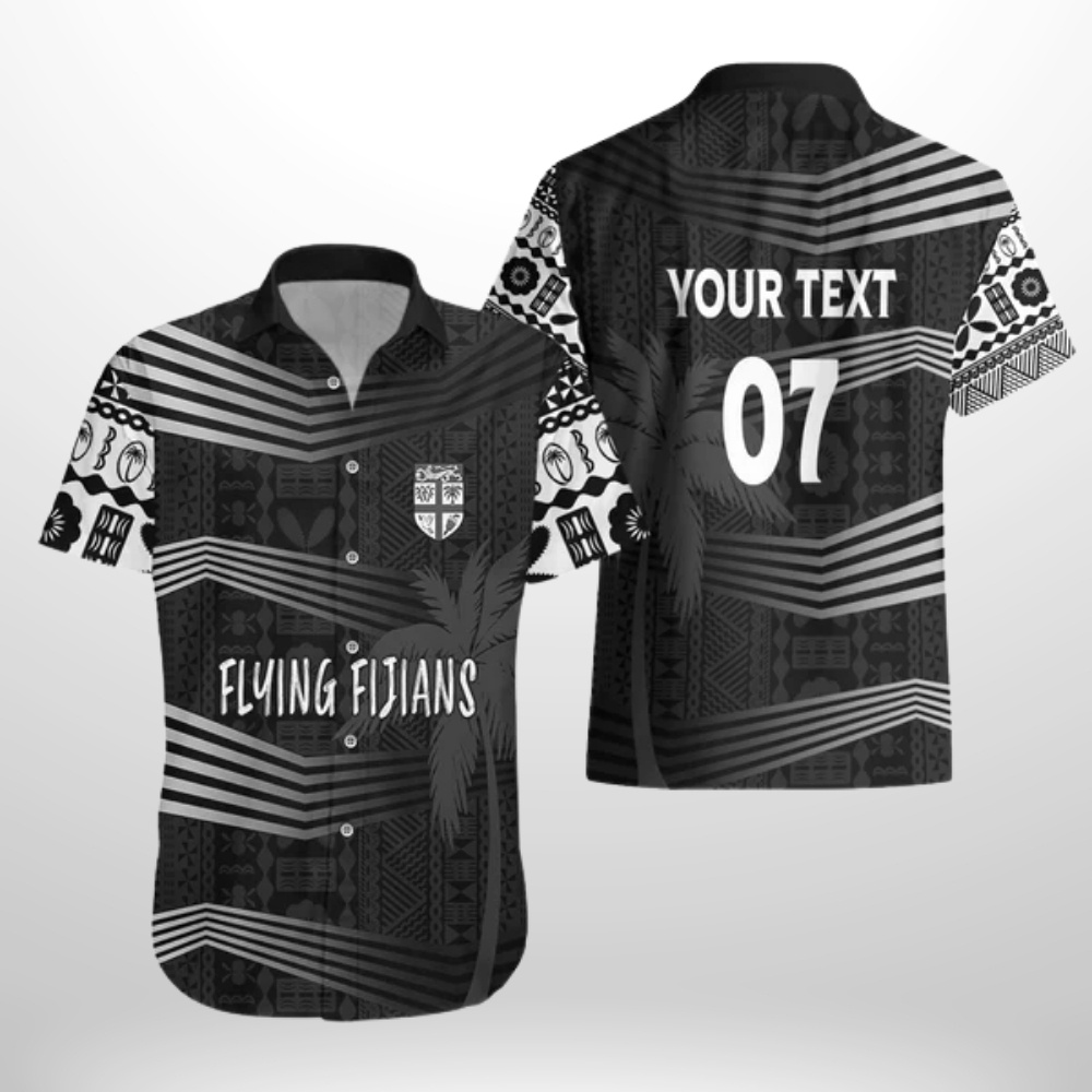 Personalised Fiji Rugby Hawaiian Shirt Kaiviti WC 2023 Jersey Replica - Black LT7