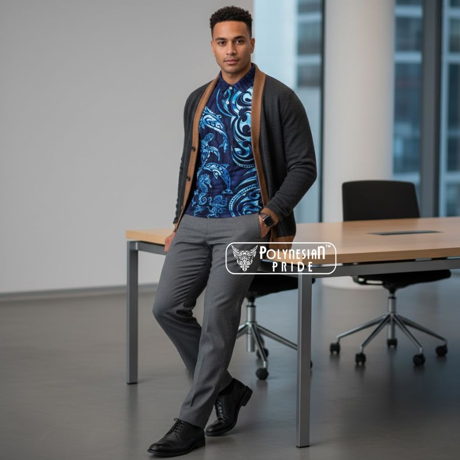 Polo Shirt Maori Tribal and Sea Animals Tattoo front - Autumn Outfit Ideas in New Zealand Polo Shirt Maori Tribal and Sea Animals Tattoo front - Autumn Outfit Ideas in New Zealand