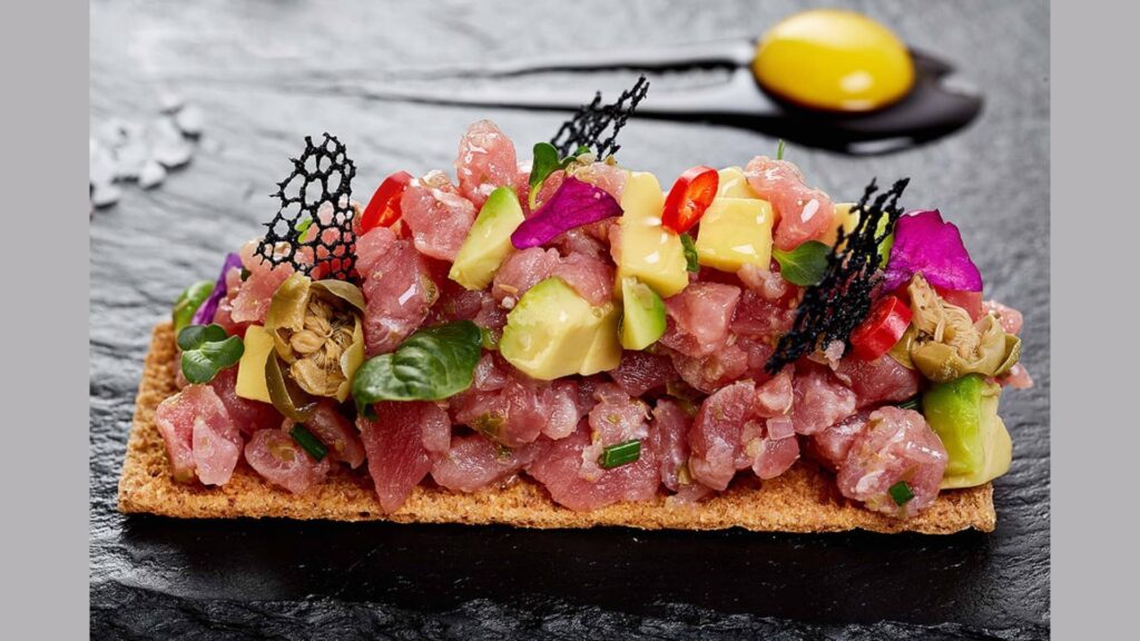 Rapa Nui Cuisine - easter island A traditional Rapa Nui dish made with tuna, avocado, and tropical ingredients inspired by Polynesian cuisine.