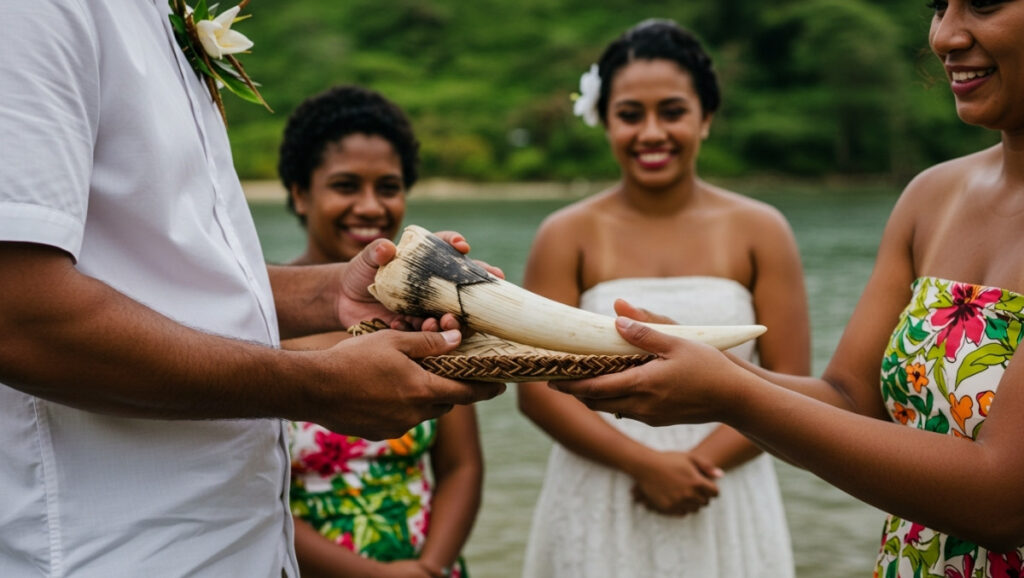 The presentation of the Tabua is one of the most sacred acts in Fijian engagement traditions - Fijian Traditional Wedding The presentation of the Tabua is one of the most sacred acts in Fijian Traditional Wedding
