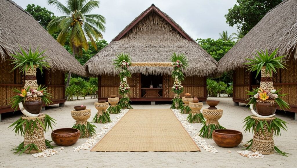 Wedding decorations are crafted using natural materials showcasing the islanders deep respect for the land and the sea - Fijian Traditional Wedding Wedding decorations are crafted using natural materials, showcasing the islanders’ deep respect for the land and the sea