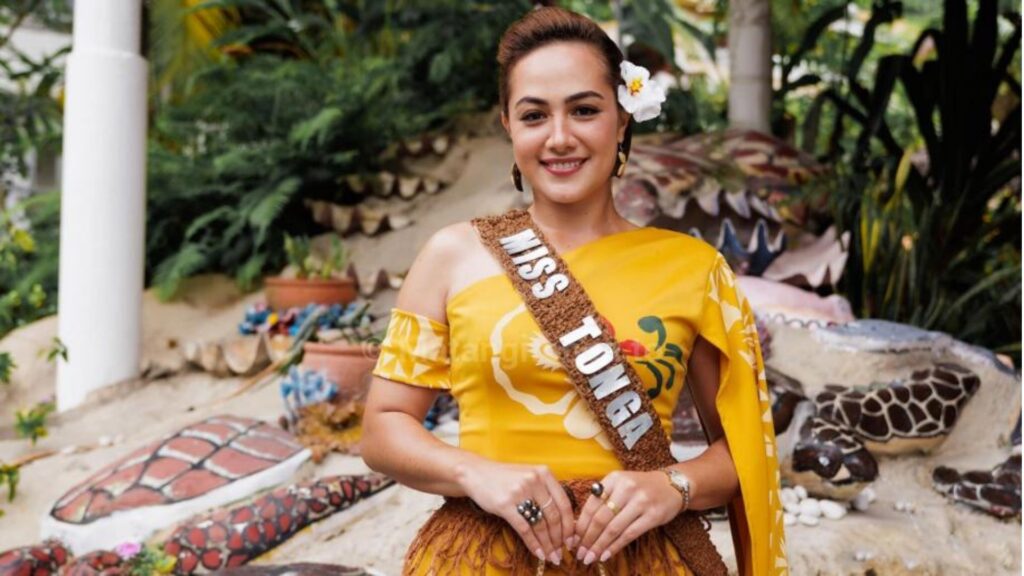 miss tonga - tongan people Miss Tonga 2025 Siosi'ana Patricia Lavulo Robert Taumoepeau wearing a traditional Tongan dress and sash during the national pageant
