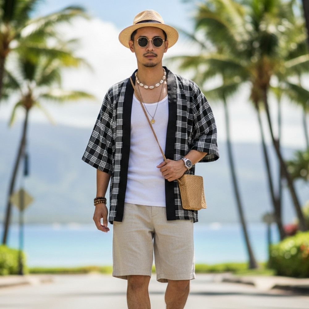 Black Japanese Palaka Pride Kimono LT14 Black Japanese Palaka Pride Kimono LT14