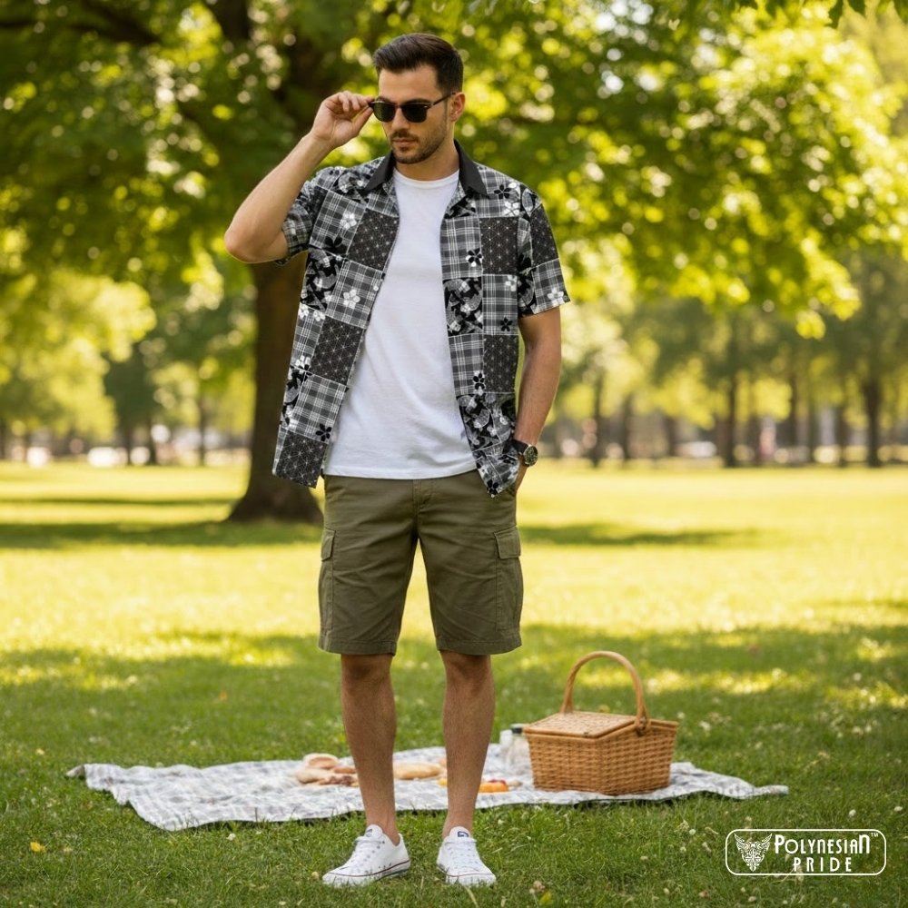 Black Palaka Japanese Patterns Hawaiian Shirt Koi Fish Asanoha Sakura Patchwork Stylized LT14 Black Palaka Japanese Patterns Hawaiian Shirt Koi Fish Asanoha Sakura Patchwork Stylized LT14