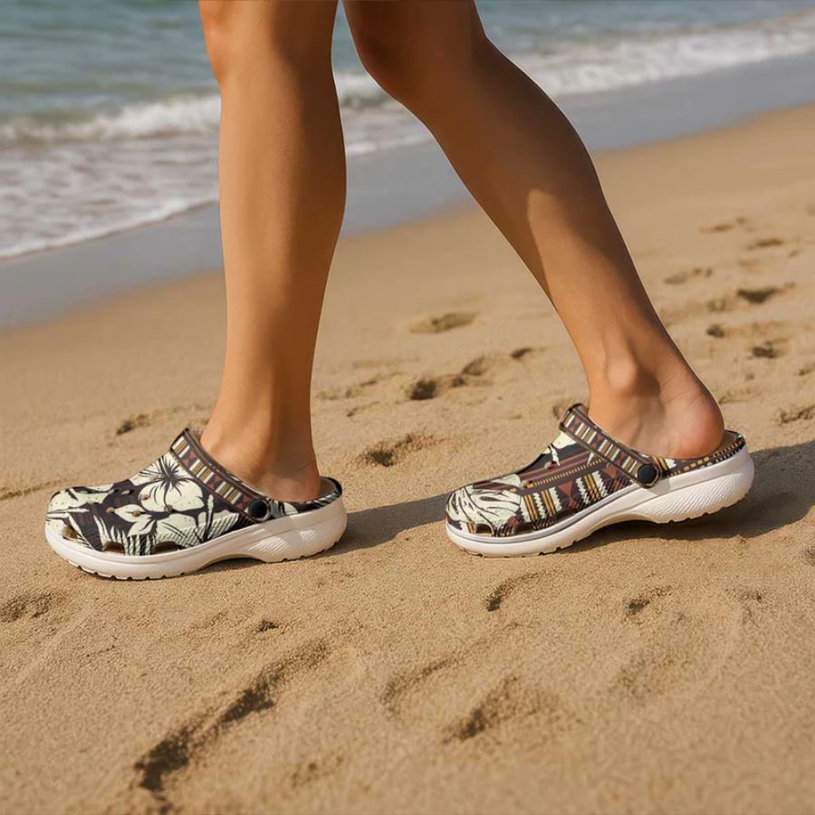 Bula Fiji Masi Clogs Shoes Tapa Tropical Hibiscus Half Stylized back - What to Wear in Fiji Bula Fiji Masi Clogs Shoes Tapa Tropical Hibiscus Half Stylized back - What to Wear in Fiji