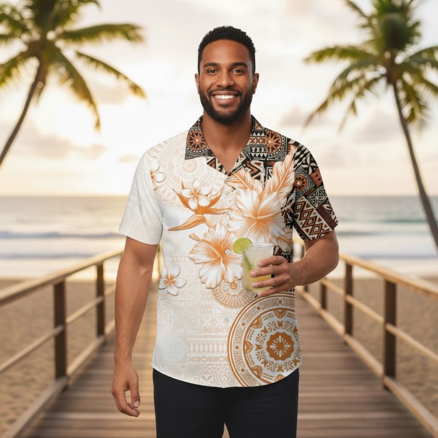 Fiji Hawaiian Shirt Masi Tapa Pattern Brown - What to Wear in Fiji Fiji Hawaiian Shirt Masi Tapa Pattern Brown - What to Wear in Fiji