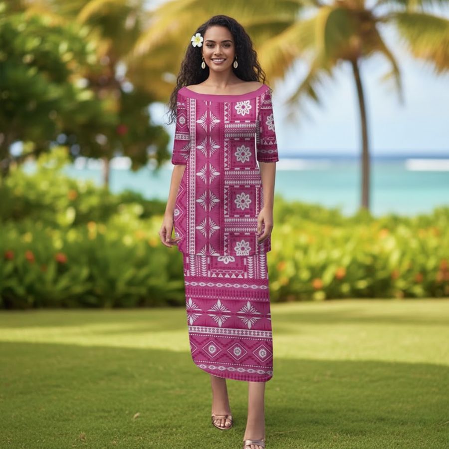 Fiji Masi All Pink Puletasi Tapa Pattern - What to Wear in Fiji Fiji Masi All Pink Puletasi Tapa Pattern - What to Wear in Fiji