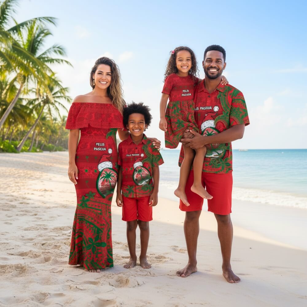 Guam Christmas Family Matching Mermaid Dress and Hawaiian Shirt Chamorro Seal Hat Santa Tribal Waves DT05