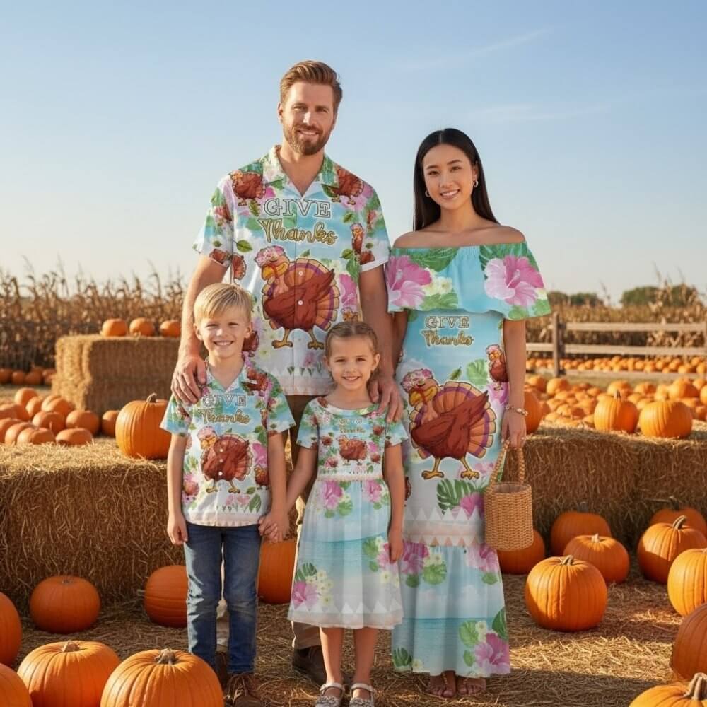 Hawaii Thanksgiving Family Matching Mermaid Dress and Hawaiian Shirt Funny Turkey Dabbing Dance LT05 - thanksgiving Hawaii Thanksgiving Family Matching Mermaid Dress and Hawaiian Shirt Funny Turkey Dabbing Dance LT05