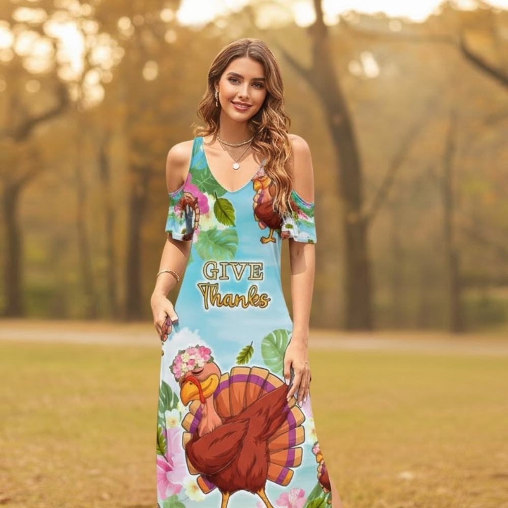 Hawaii Thanksgiving Summer Maxi Dress Funny Turkey Dabbing Dance LT05 - thanksgiving Hawaii Thanksgiving Summer Maxi Dress Funny Turkey Dabbing Dance LT05