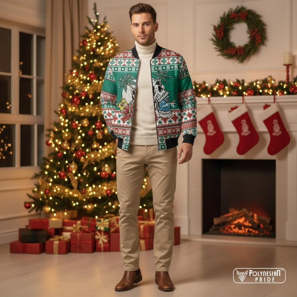 Hawaiian Skull Surfs Bomber Jacket Mele Kalikimaka Palaka Quilt Pattern LT9 Hawaiian Skull Surfs Bomber Jacket Mele Kalikimaka Palaka Quilt Pattern LT9