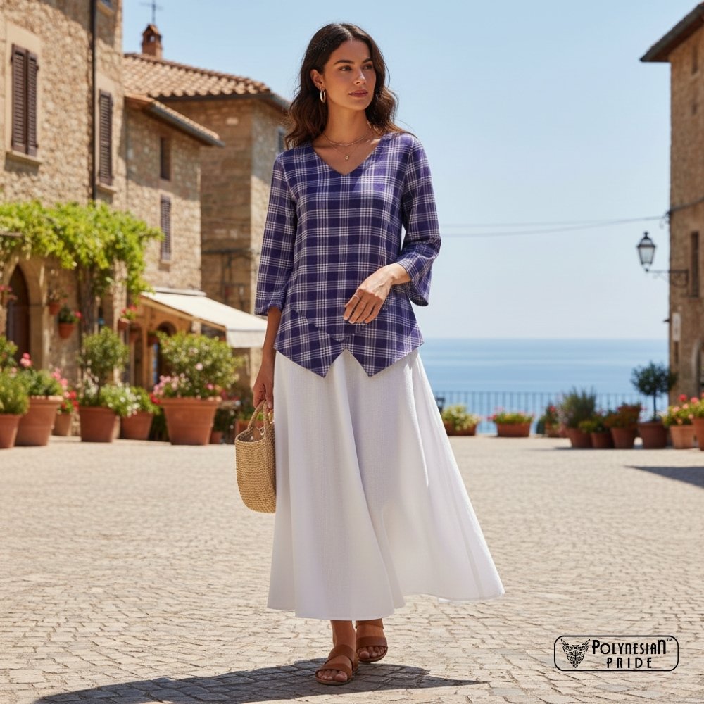 Navy Blue Japanese Palaka Pride Kimono Sleeve Blouse LT14 Navy Blue Japanese Palaka Pride Kimono Sleeve Blouse LT14