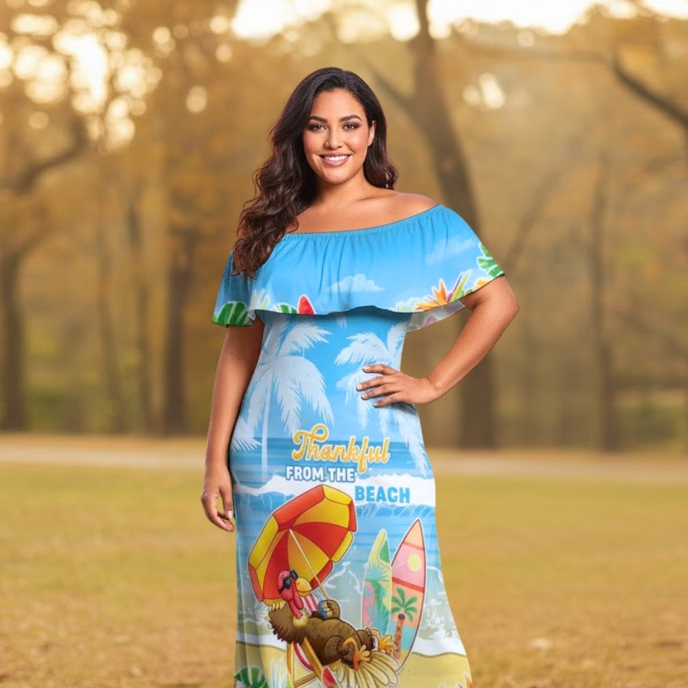 Personalised Hawaii Funny Thanksgiving Off Shoulder Maxi Dress Thankful From The Beach LT05 - thanksgiving Personalised Hawaii Funny Thanksgiving Off Shoulder Maxi Dress Thankful From The Beach LT05