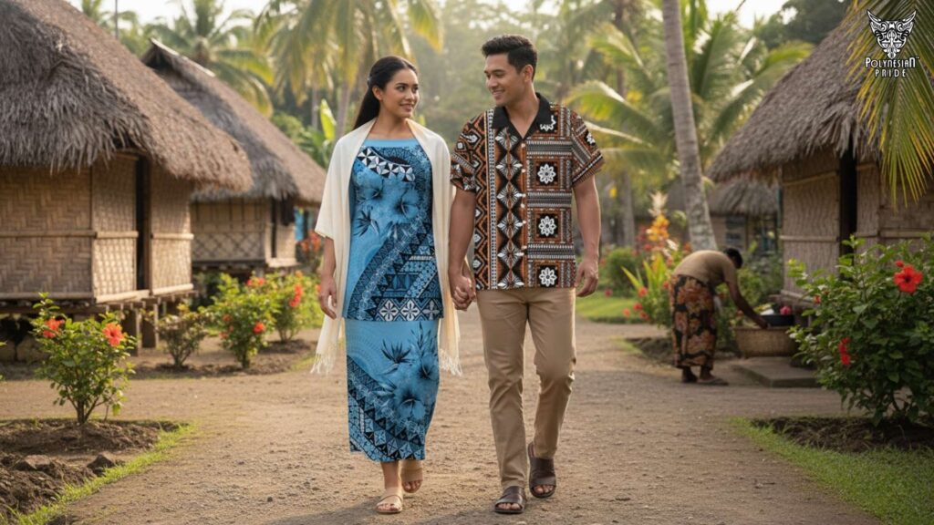 Village visit in fiji wearing - What to Wear in Fiji a couple wearing modest outfit visiting a tradtioanal village in Fiji