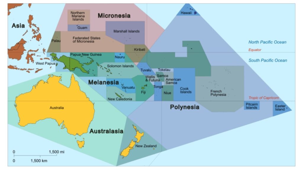 Guam in the Oceania countries map
