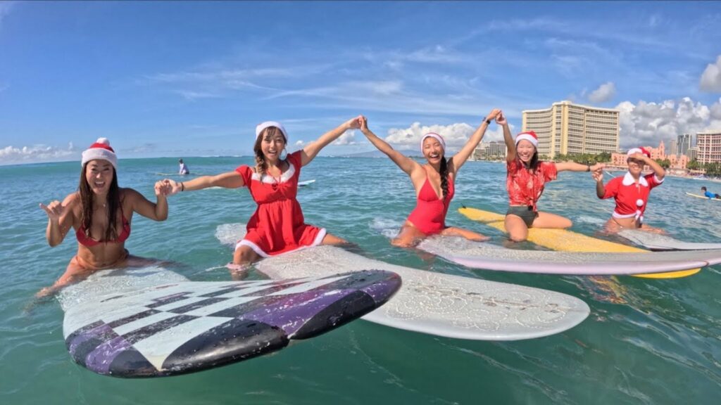 Surfing on Christmas Day in hawaii